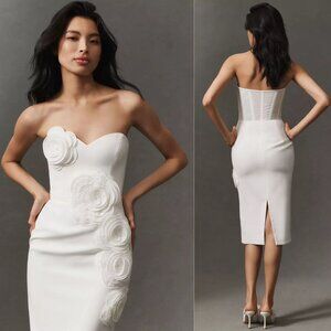 Helsi Kaia Midi Dress White 3D Floral Applique‎ Rosette Strapless Size XL NWT